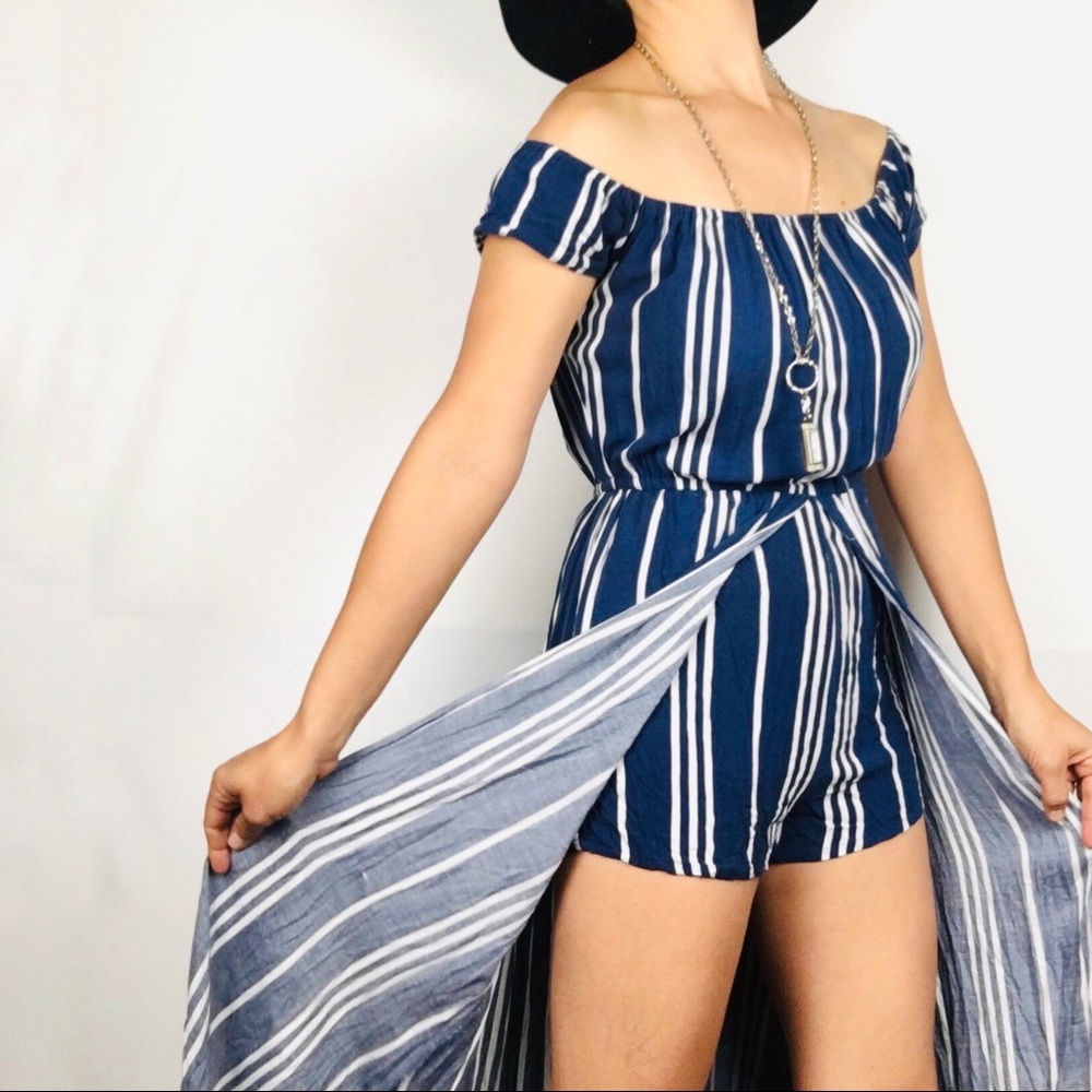 J for Justify Maxie Romper Striped Blue and White